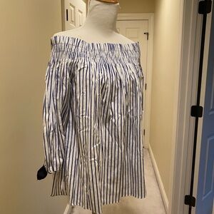 Blue and White Striped Off-Shoulder Skirt